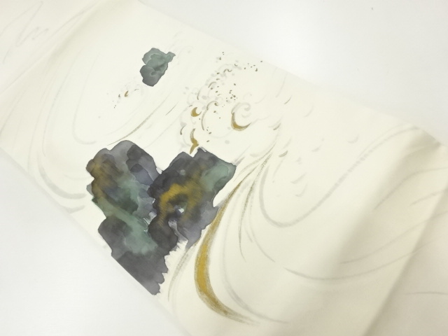 JAPANESE NAGOYA OBI / SHIOZE / HAND PAINTED / ROUGH WAVE / ARTIST WORK